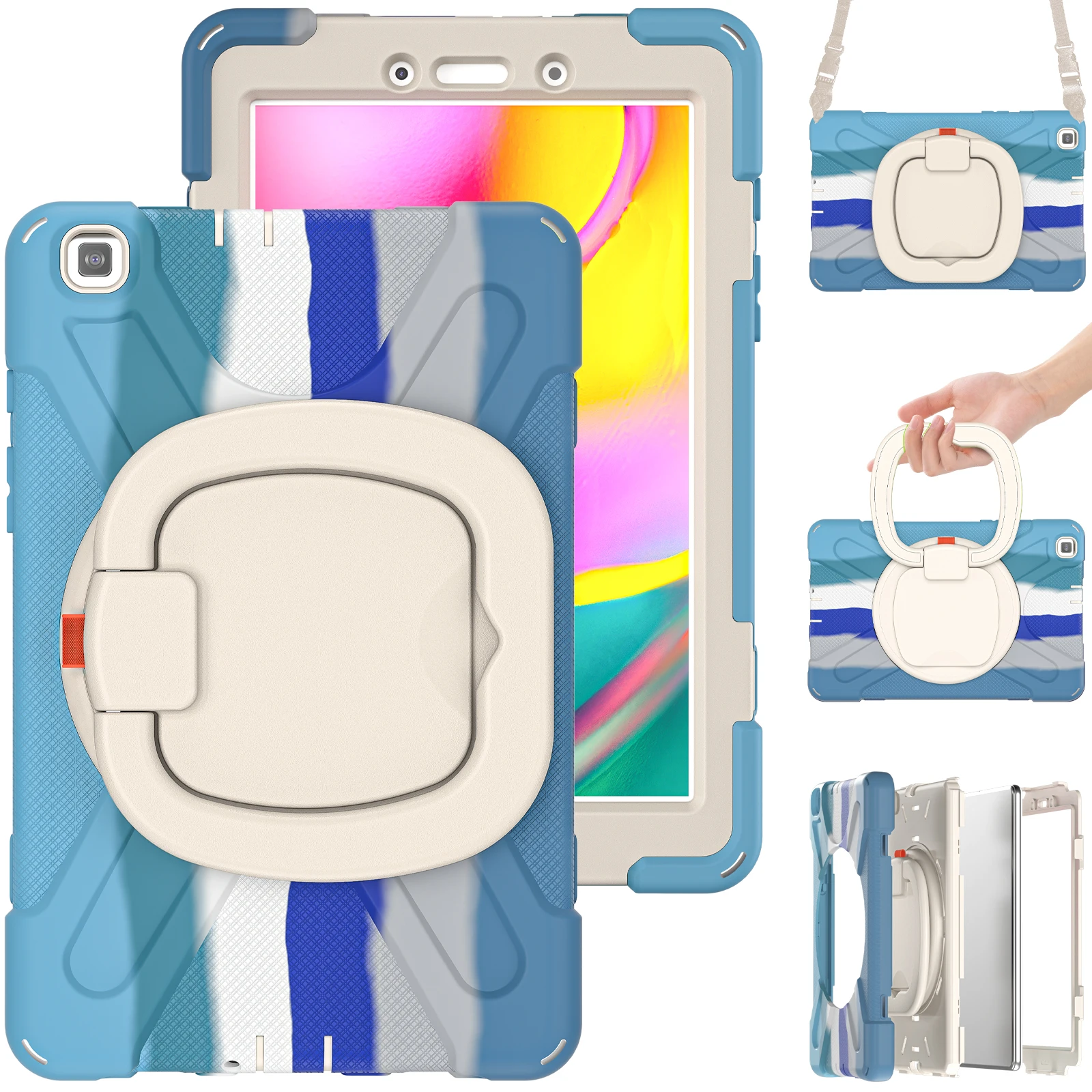 

Case with Strap for Samsung Tab A 8.0 2019 Case with Handle T290 T295 Silicone Shockproof Case Pen Slot Cover Rotating Funda