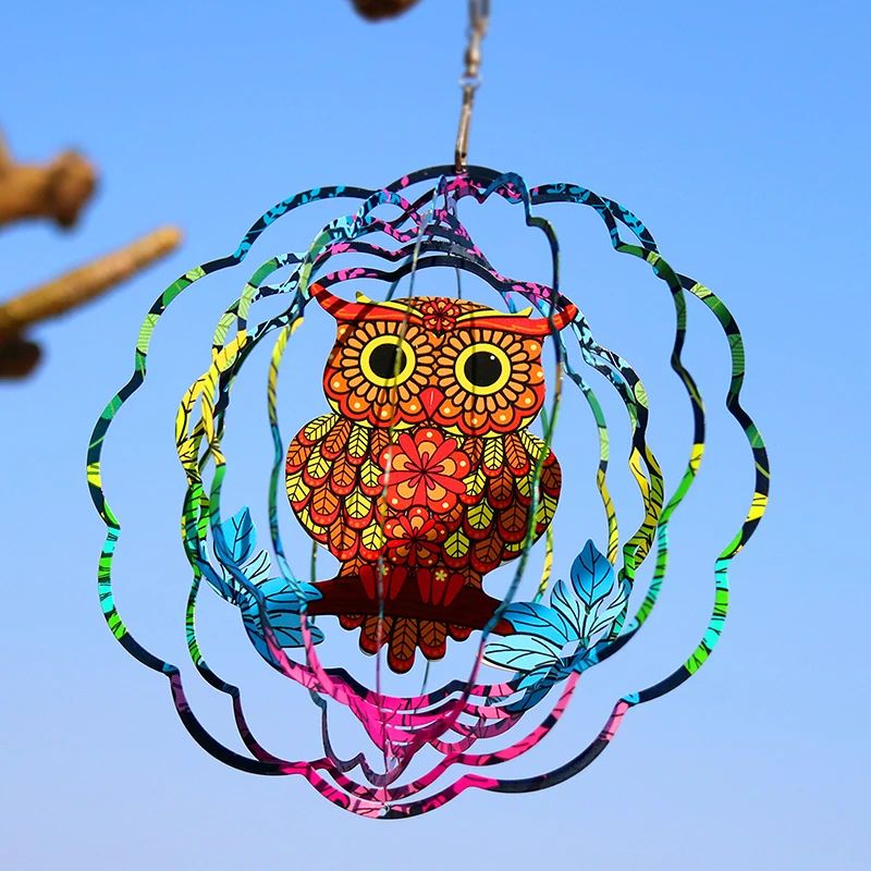 

3D Metal Hanging Wind Chimes Chime Foldable Outdoor Hanging Geometric Love/ Owl/ Rotating Garden Balcony Wall Hanging Decor
