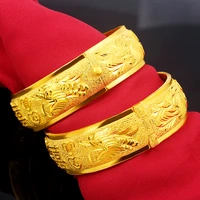 18k gold plated ladies bracelet wide bracelet retro style dragon and phoenix for girlfriend birthday wedding jewelry gift