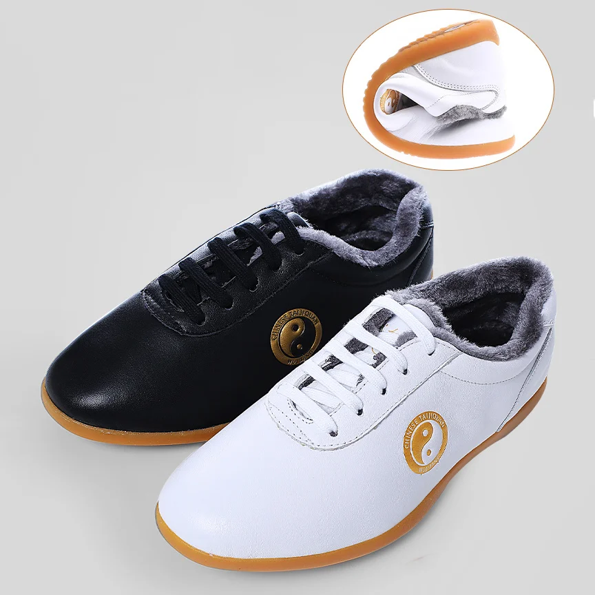 Winter Warm Genuine Leather Kung Fu Tai Chi Shoes Martial Art Shoes Sneakers Soft Cowhide Free Flexible Sole Men Women 2022
