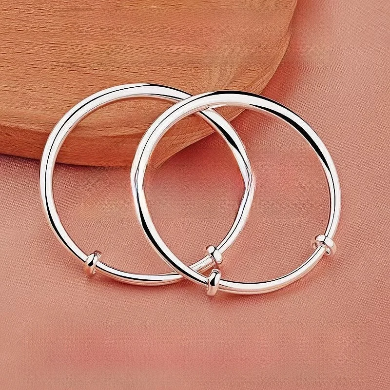 [Big Leak-Picking] Bracelet Sterling Silver Glossy Push-Pull Solid Simple Young Gift for Girlfriend