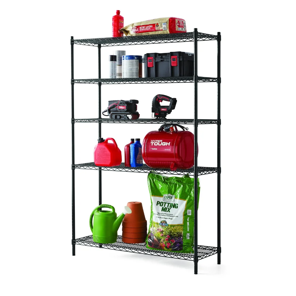 

Hyper Tough Heavy Duty 5 Tier Wire Shelf, Black, 3000 lb Capacity Assembled size: 16" x 48" x 72" with feet levelers