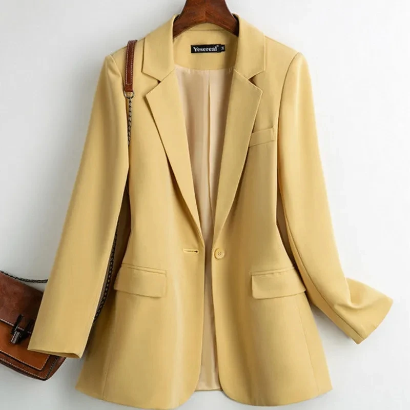 

2023 Women Blazer Fashion Long Sleeve Loose Casual Solid Office Lady Single-breasted Elegant Jacket Cardigan Suit Coat