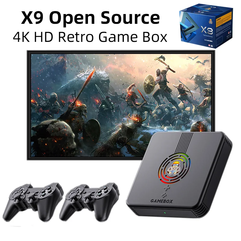 2022 New Retro Video Game Box X9 2.4G Wireless 4K HD Output 1920*1200 S905 Over 60Simulators Gaming Box 3D PS1 PSP for Kids Gift