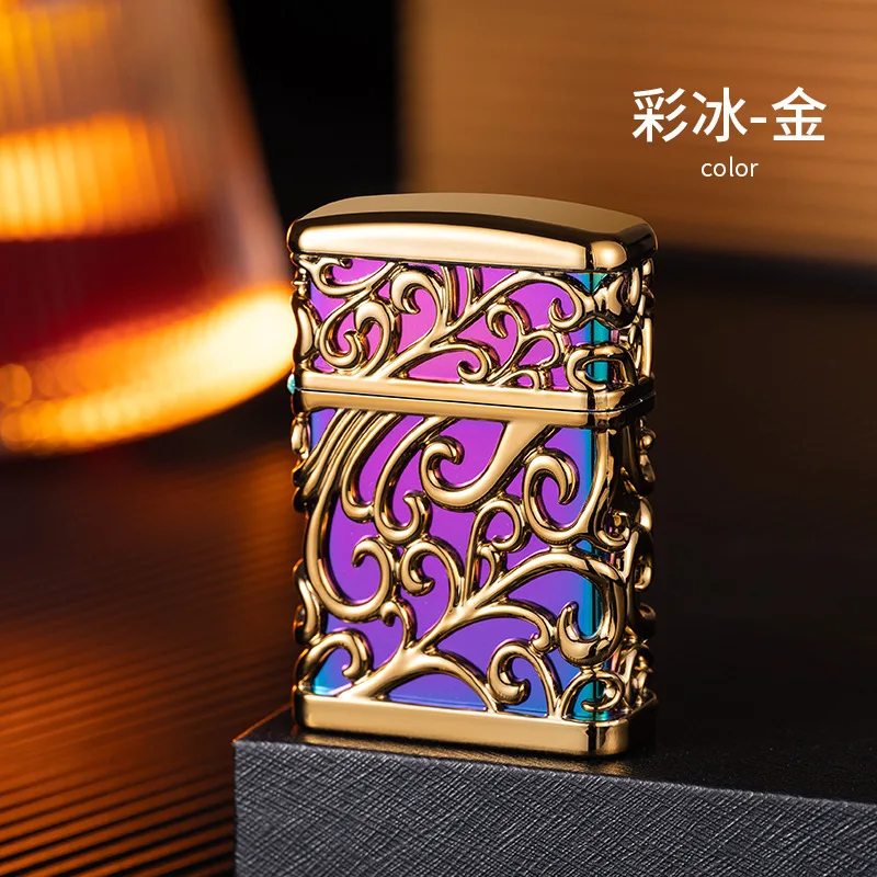 

Hollow-out Tang Cao's gold-plated relief for windproof and inflatable lighters.