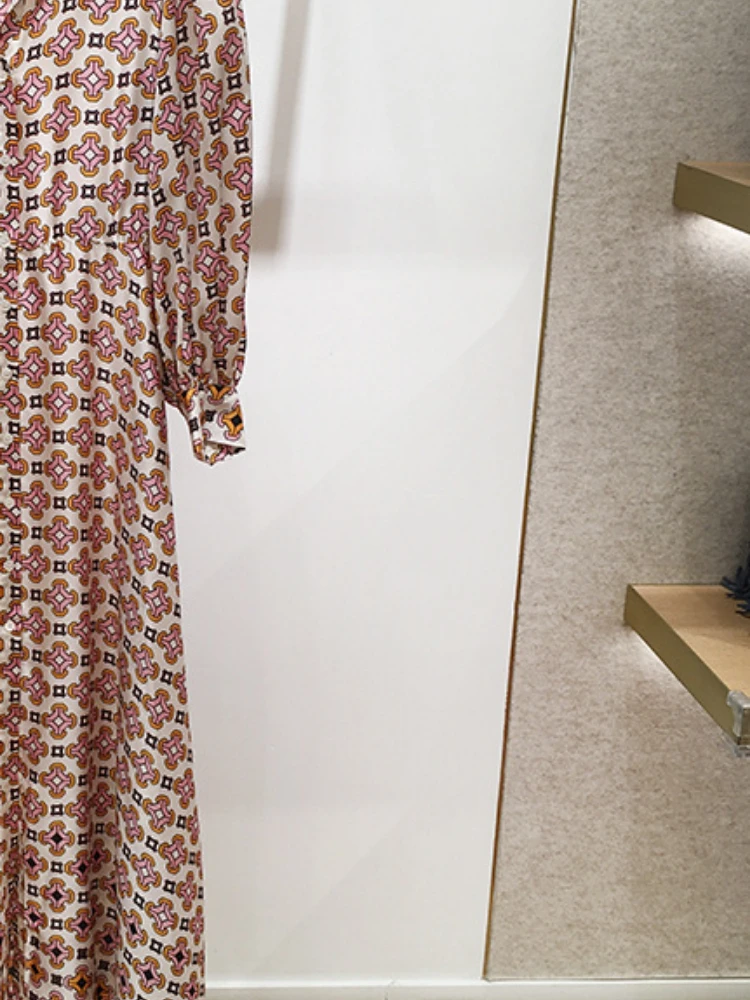 

2022 Commuter Ethnic Style Dress Printed Peter Pan Collar Bubble Sleeves Long Dress Women Dress