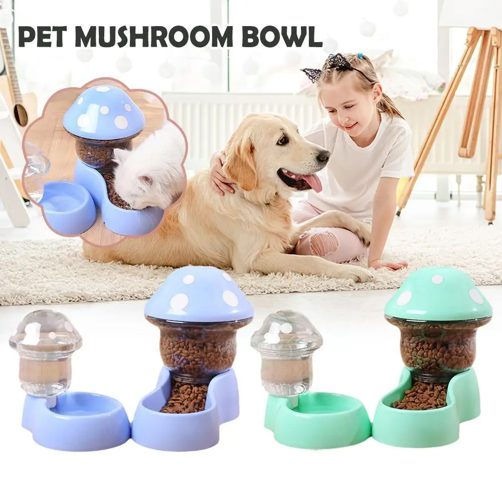 1.8l Pet Automatic Feeder Mushroom Type Anti-tipping Food Bowl Drinking Water Bottle Feeding Bowls For Dogs Cats Food Dispe S4a1