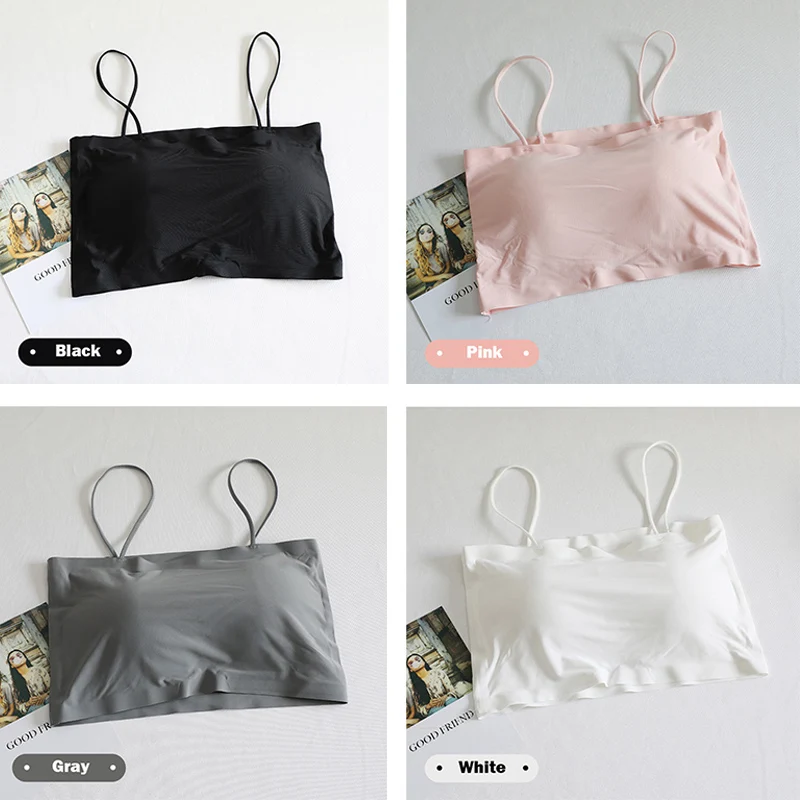 

2PCS/Lot New Summer Sexy Bras for Women Push Up Lingerie Ice Silk Seamless Word Sling Fashion Female Tube Top Bralette Top Tanks
