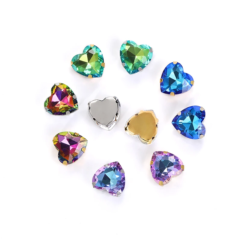 

10pcs Fancy Heart Shape Rhinestones For Needlework Sliver Claw Gem Glass Crystal DIY Clothing Sewing Accessories Jewelry Making