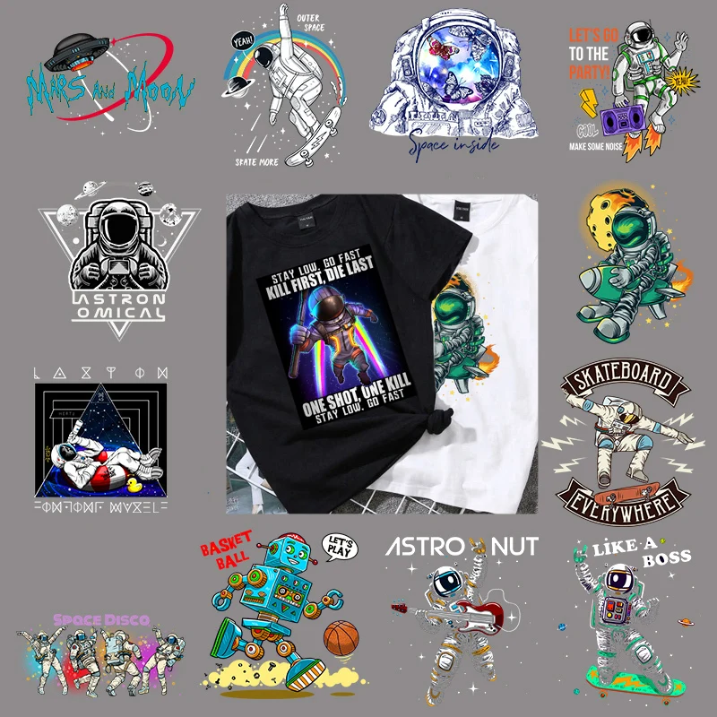 

Cool Astronaut Space Heat Transfer Iron On For Clothes Patches Stripe Vinyl Thermal Stickers On Clothes Patch