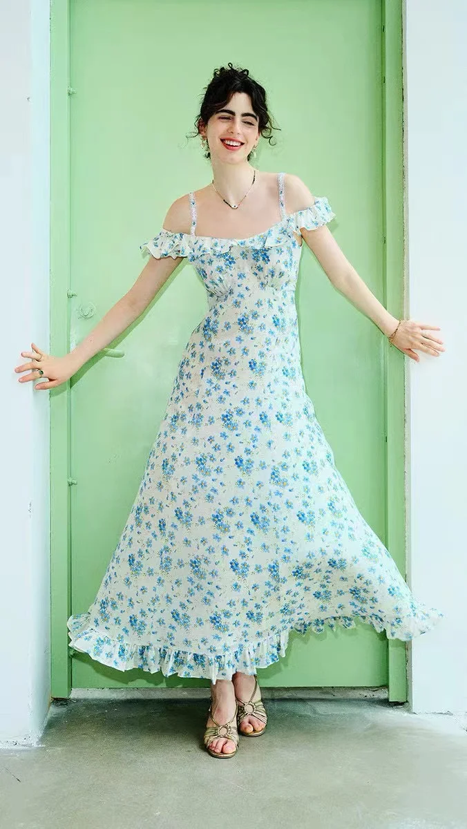 

Женское длинное платье с цветочным принтом, без рукавов