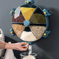 Wall-mounted Grain Dispenser Kitchen Insect-proof, Moisture-proof, Dust-proof and Punch-free Rotating Sub-grid Rice Bucket