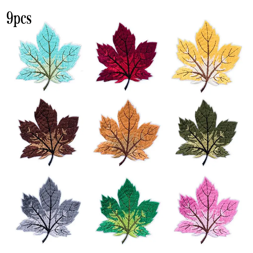 

9pcs Leaf Embroidery Patches Dress Clothing DIY Maple Leaf Embroidery Badges Cotton Blend