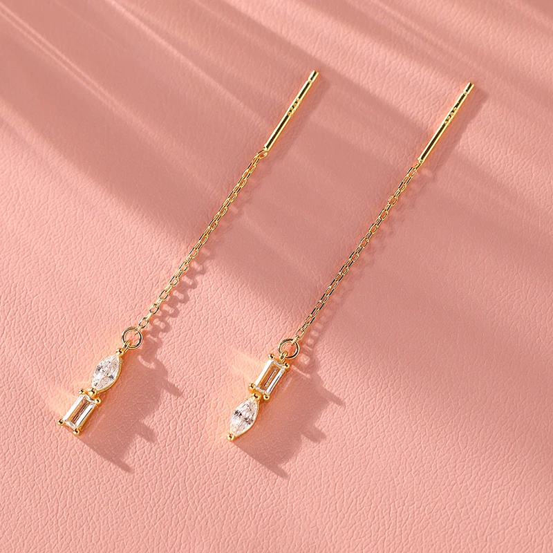 Женские серьги-гвоздики из серебра 925 пробы с цирконом 5 см