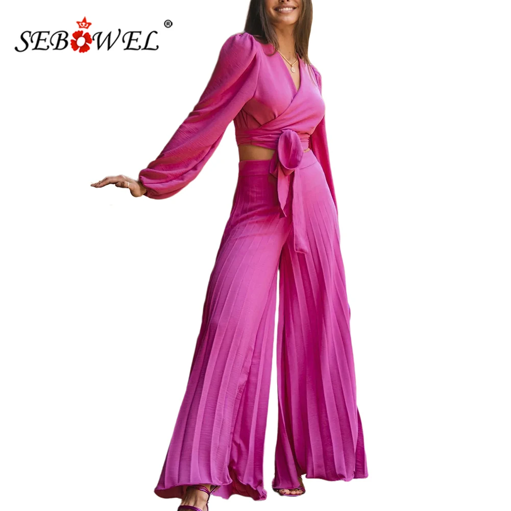 

SEBOWEL 2022 Autumn New Knitted Suit European and American Women's Solid Color Fashion Casual Trousers Two-piece Set S-XL