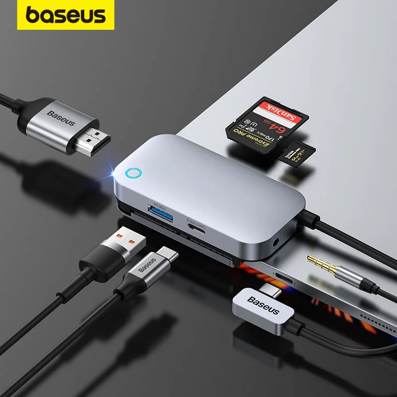 

Baseus Usb Hub 6-in-1 Usb C Hub Steam Deck Docking Station USB To HDMI-Compatible Typc-C Hub With SD/TF Adapter Nintendo Switch