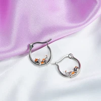 cute enamel titanium hoop earrings for women girls cat white gold plated minimalist huggie earrings hoops christmas gifts