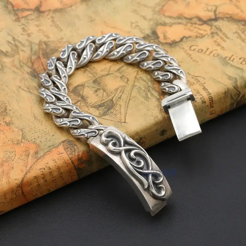 

Starfield S925 Sterling Silver Jewelry Retro Punk Personality Domineering men's Popular Coarse Bracelet&Bracelet Homme