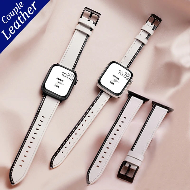 

Кожаный ремешок для iWatch Series Se 3 4 5 38 мм 40 мм, тонкий браслет для наручных часов Apple watch 6 7 41 мм 45 мм, 42 мм 44 мм