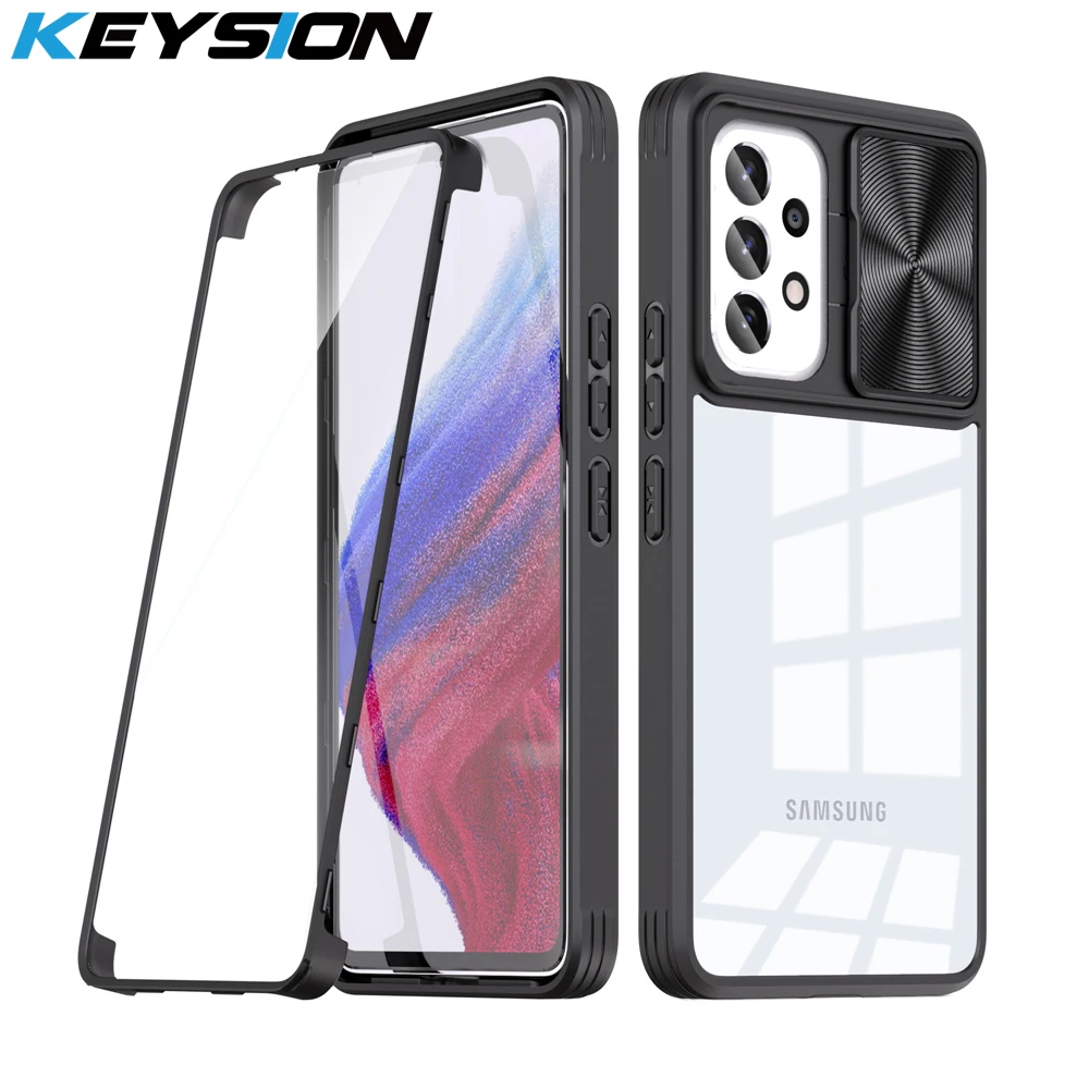 KEYSION 360 Degree Full Coverage Case for Samsung A53 A73 5G Slide Camera Lens Protection Phone Cover for Galaxy A13 4G A03 Core