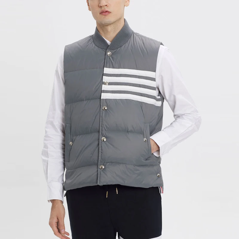 TB THOM Winter Men's Jackets Fashion Brand Down Jacket Vest Matte Nylon Contrast 4-Bar Stripe Thick Casual Warm Thermal vest