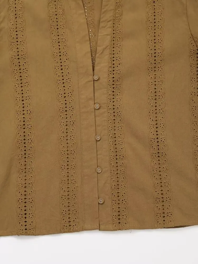 Женская блузка с вышивкой V-образным вырезом и длинным рукавом