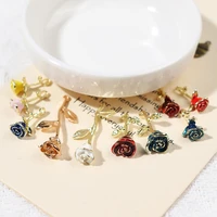 30pcslot vintage dripping oil alloy rose ornament earring charms scrapbooking diy jewelry craft decoration accessory