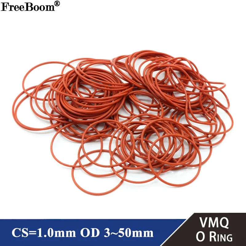 

50 шт. уплотнительное кольцо VMQ, толщина прокладки CS 1 мм, наружный диаметр 3 ~ 50 мм, изолированная силиконовой резиной водонепроницаемая шайба круглой формы, нетокси красный