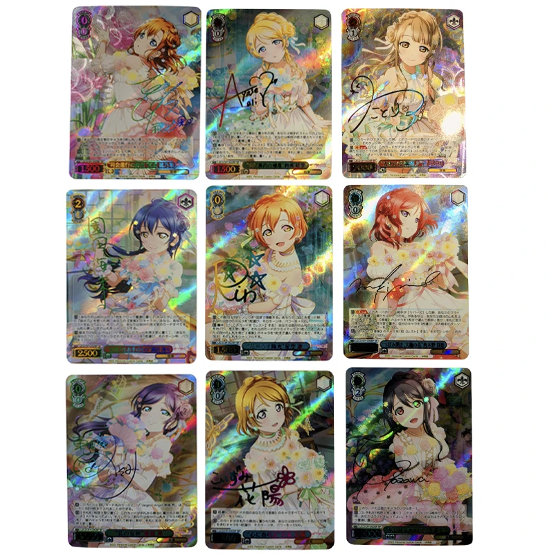 

9 шт./компл. Diy самодельная версия Lovelive Коллекционная Карта Горячее тиснение Подпись рефракционные цветные флэш-карты подарок