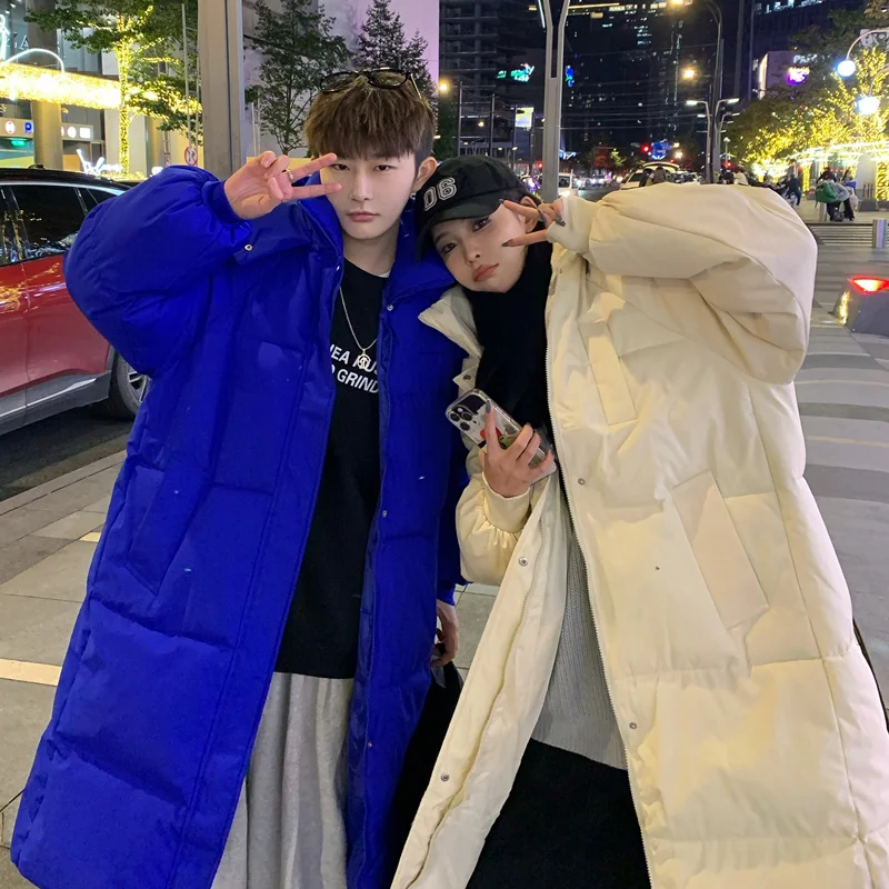 Winter Long Coat Men Warm Fashion Thicken Hooded Down Jacket Men Korean Loose Oversize Thick Hooded Coat Mens Parker Overcoat