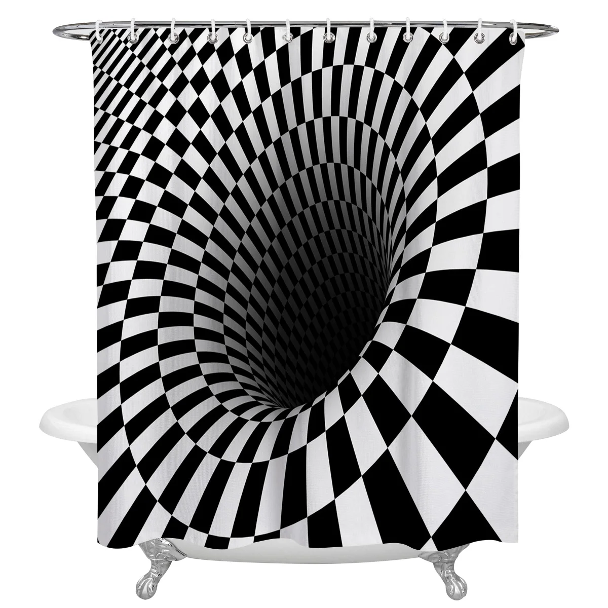 

Black White Grid Surface Texture Shower Curtains Bathroom Curtain Waterproof Polyester Shower Curtains with Hooks