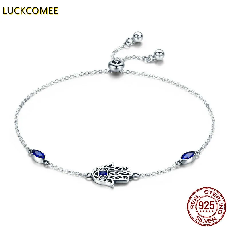 

Изысканные женские браслеты из стерлингового серебра S925 с подвесками, набор женских браслетов с синей ручкой из циркония, ювелирные издели...