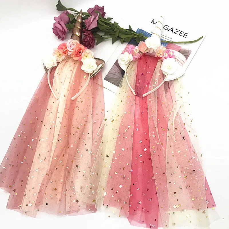 

1Pcs Children's Headband Mesh Rainbow Color Tassel Lace For Little Girl Dress Up Exquisite Hair Accessories Flower Wholesale