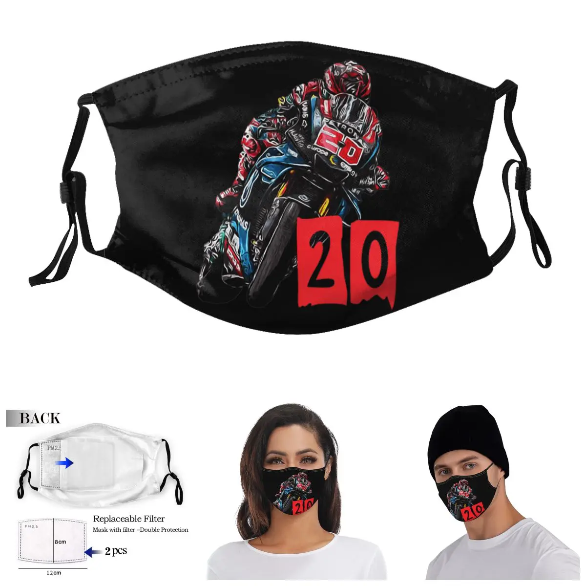

Quartararo Moto And GP Design For S And More autobike Adult Dust Mask Funny Novelty False Front Activated Carbon Filter Mask