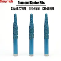 12x6x70mm Taper Milling Cutter Diamond Router Bits for Stone Carving Lettering Deep V-Shape 3D Marble Engraving Tool CNC Endmill