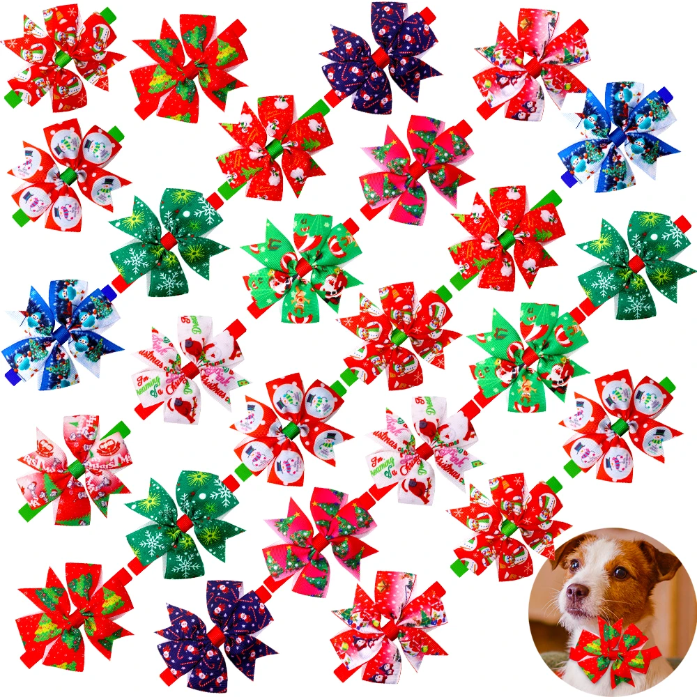 

20PCS Christmas Decorate Puppy Dog Cat Bow Ties Adjustable Dog Festival Bowties Collar Pet Holiday Pet Supplies Dog Accessories