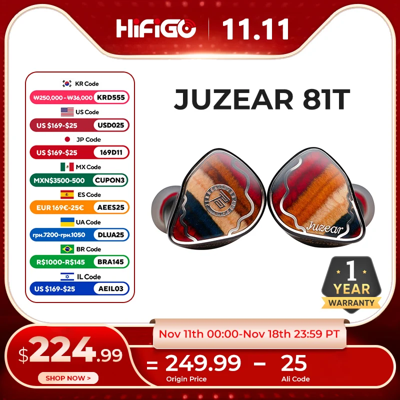 JUZEAR Dragonfly 81T 1DD + 8BA Hi-Fi наушники-вкладыши-мониторы гибридные драйверы IEM со сменными