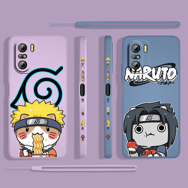 

Cute Anime NARUTO Case For Xiaomi Redmi K50 K40 Gaming Pro K30 10X 10 9 9A 9T 8 8A 4G 5G Liquid Left Rope Phone Cover Coque Capa