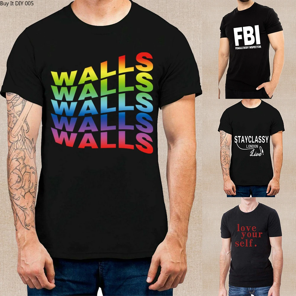 

Walls Letter Printing Men Short Sleeve T Shirt 2023 Summer Top Fashion O-neck T Shirt Graphic Man Pullover T-Shirt Male Clothing