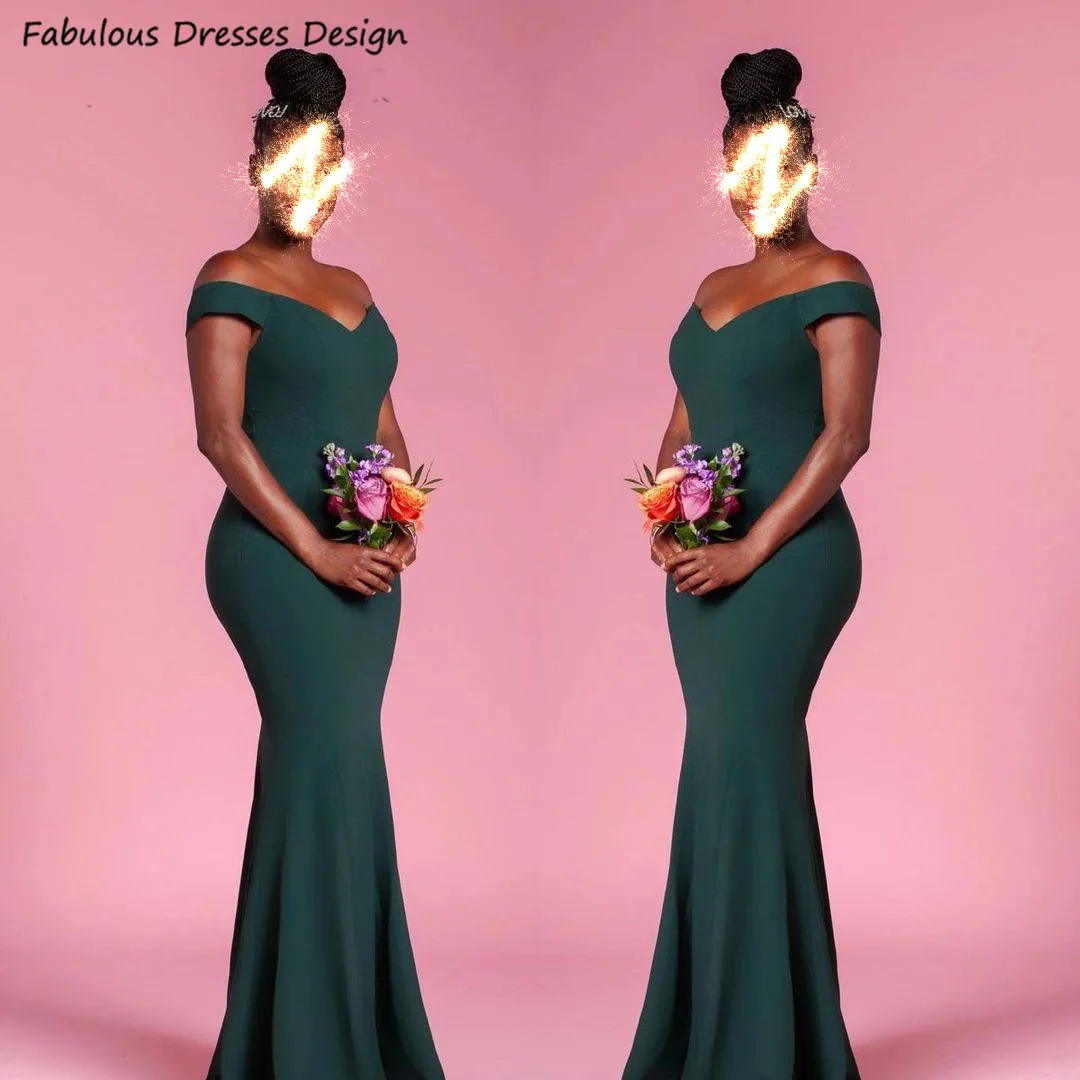 

Женское длинное платье с открытыми плечами, простое зеленое платье с V-образным вырезом для свадебной вечеринки в африканском стиле