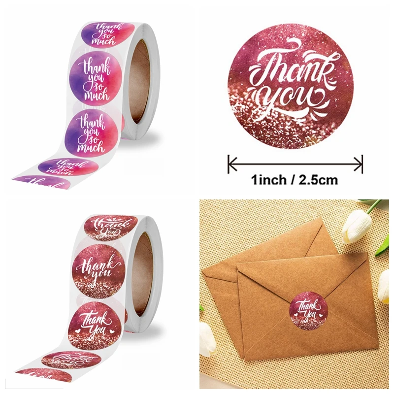 

500 шт./рулон красочная наклейка «спасибо» по бизнесу, так и для упаковки этикетки ручной работы Свадебный подарок уплотнения этикетки канце...