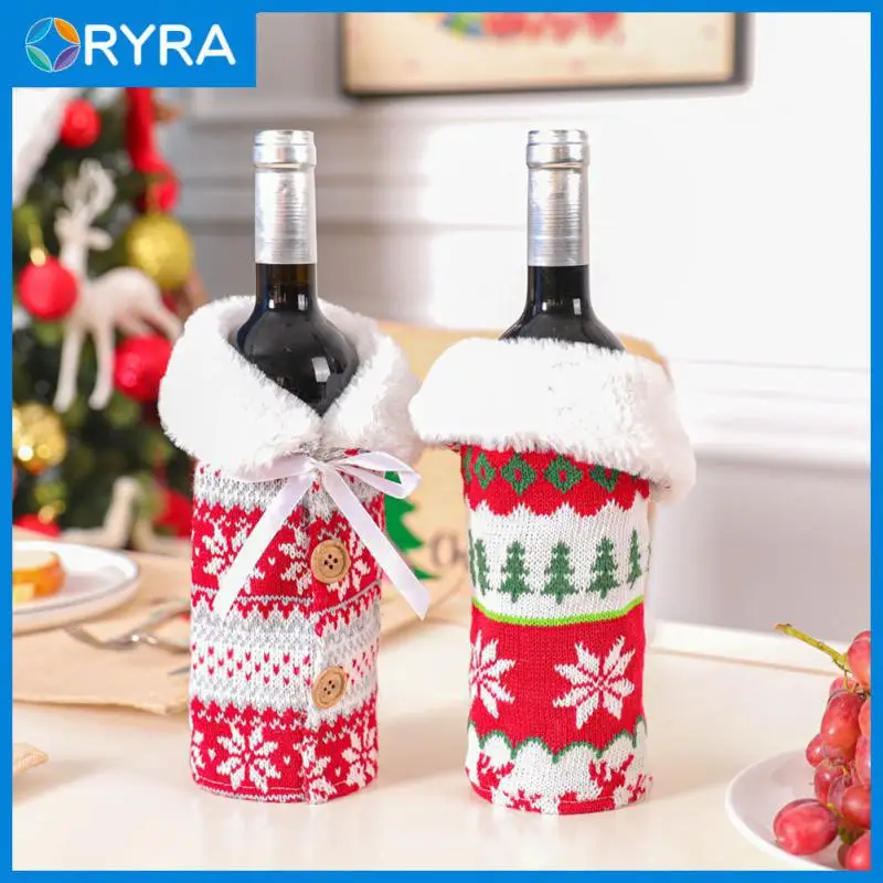 

Christmas Wine Bottle Cover Knitted Elk Snowflake Fur Ball Christmas Ornaments Xmas Gift Happy New Year 2022 Party Accessories