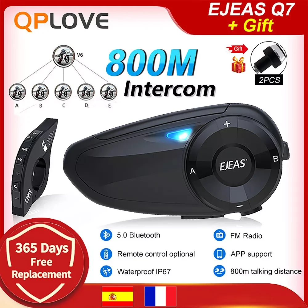 

Q7 Bluetooth 5.0 intercom 2 seconds to quickly pair 7 Riders Wireless Waterproof Interphone Headsets Gift Motorcycle turn lamp
