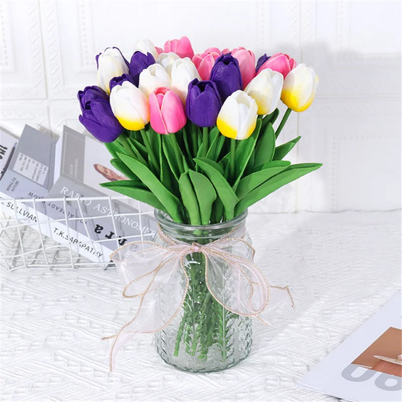 

1/2/3/5/10pcs Mini PU Simulation Tulip Fake Flower Arrangement Wedding Living Room Home Decoration Flower