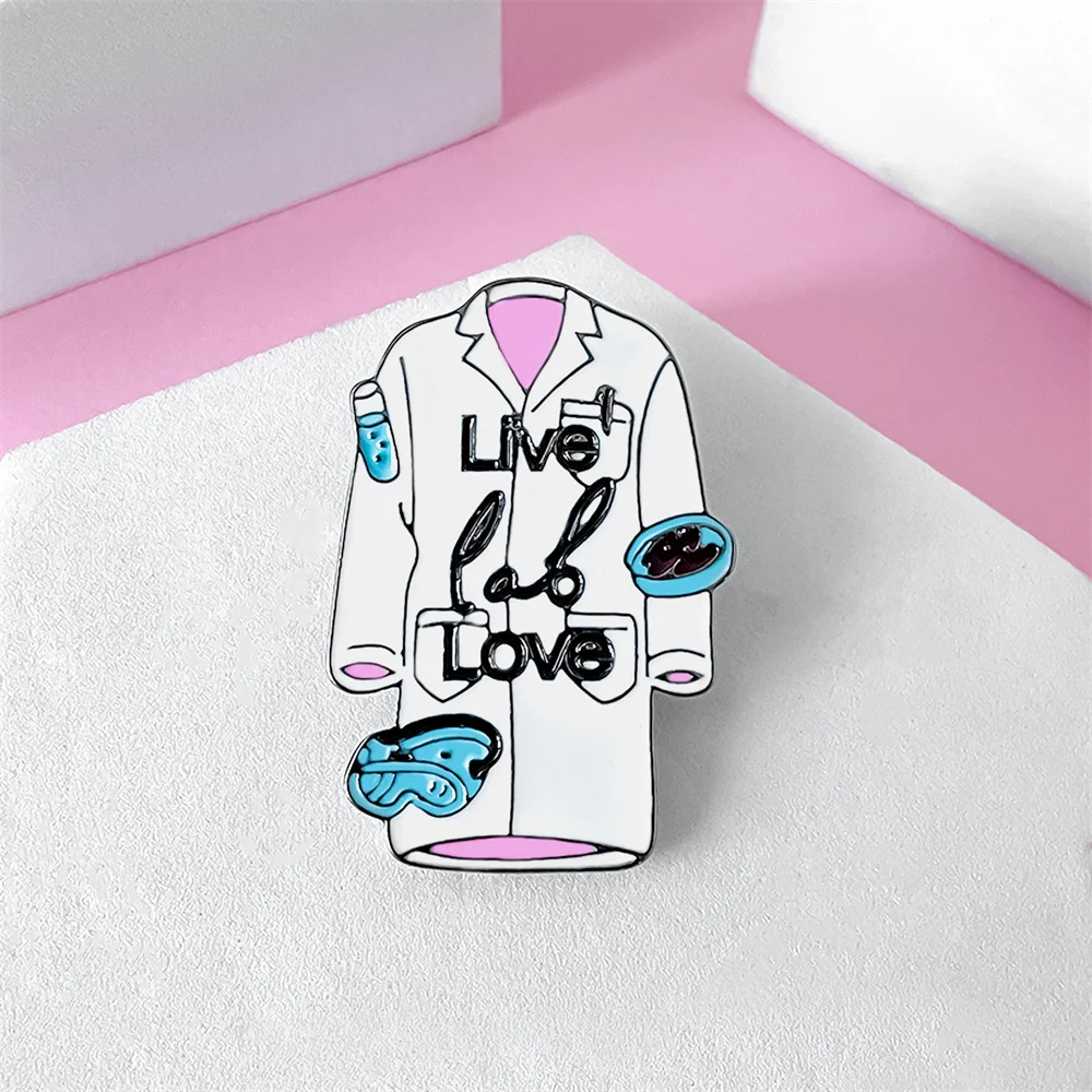 

New Science Lab Coat Lapel Pin Classic Chemical “lab Life” Series Enamel Brooch Metal Badge for Experimenter Friends Gift