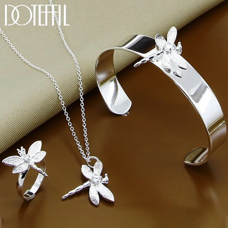 

DOTEFFIL 925 Sterling Silver AAA Zircon Dragonfly Neckalce Ring Bracelet For Woman Man Wedding Party Charm Jewelry