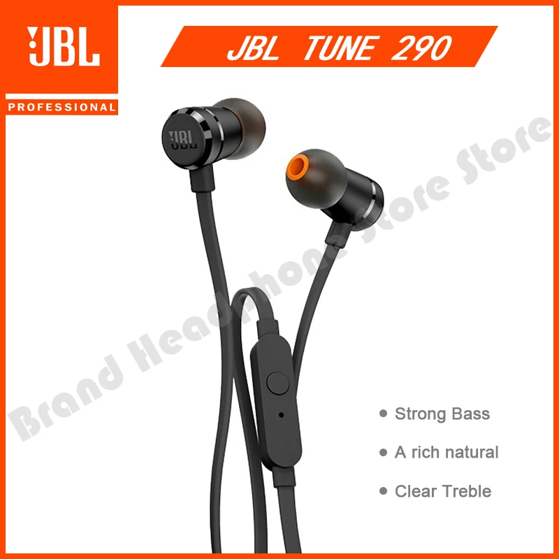 

Original JBL T290 3.5mm Wired Earphones TUNE 290 Stereo Sport Bass Headphone 1-Button Remote Hands-free Call with Mic for iPhone