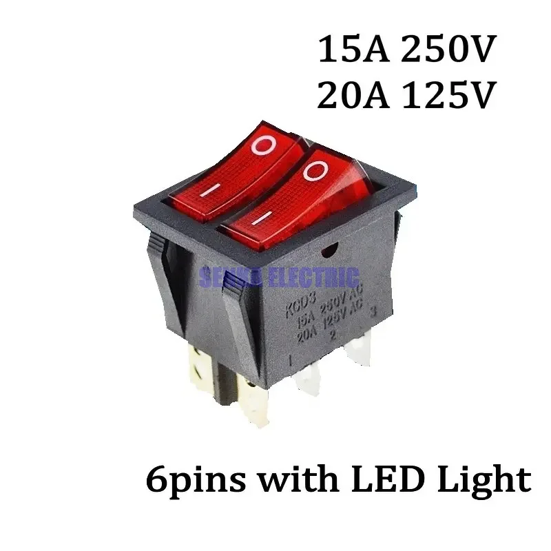 QQQ1pc 6-контактный вкл-вкл KCD2 с красным светом двойной выключатель питания для
