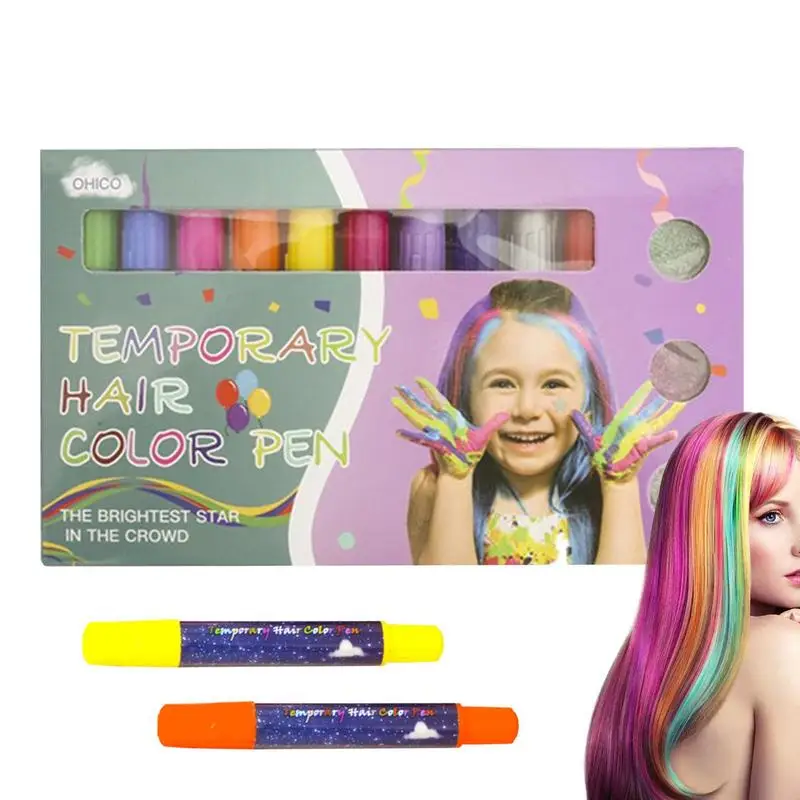 

10 Hair Color Chalk Temporary Hair Color Pen Instant Hair Colors Crayons Washable Quick Dry Beauty Hair Dye For Girls Party