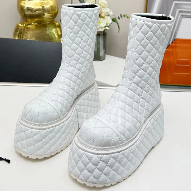

Fashion Short Boots Autumn 2023 New Geometric Design Upper Thick Bottom Ladies Boots Round Head Platform Female Shoes 35-42
